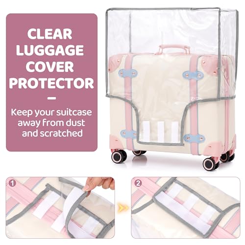Miss.Box Vintage Carry On Luggage Set with Wheels for Women, Retro Trunk Style PU Leather Suitcase with Matching Vanity Case, 14” & 18” Set