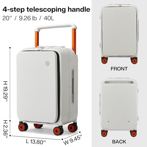 mixi Carry On Luggage Wide Handle Luxury Design Rolling Travel Suitcase PC Hardside with Aluminum Frame Hollow Spinner Wheels, with Cover, 20 inch, Smoke White