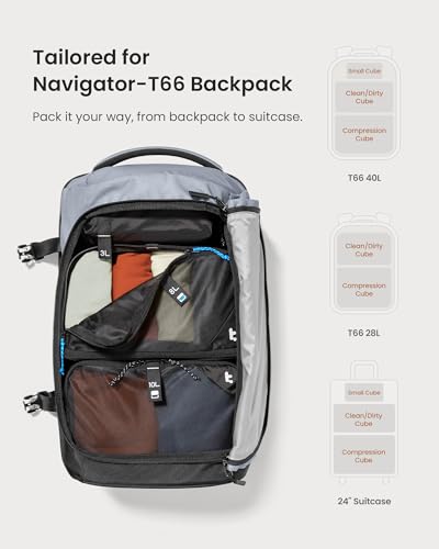 tomtoc 3 Set Packing Cubes for Travel Essentials, Odor-Resistant Compression Expandable Packing Cubes, Lightweight Travel Bag Pouch, Luggage Organizers Accessories for Backpack & Suitcase