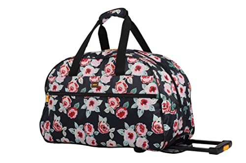 Lucas Designer Carry On Luggage Collection - Lightweight Pattern 22 Inch Duffel Bag- Weekender Overnight Business Travel Suitcase with 2- Rolling Spinner Wheels (ROSE BOUQUET NAVY, 22in)