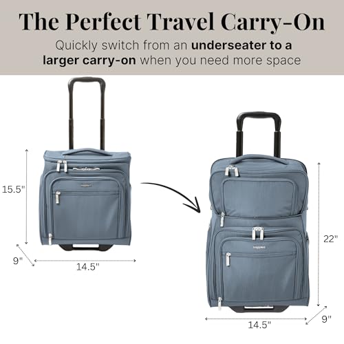 Baggallini Expandable Underseat Carry-On - Lightweight Travel Luggage Carry On Weekender with Wheels