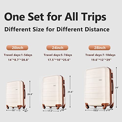 Merax 3 Piece ABS Hardshell Luggage Sets Spinner Wheel Suitcase TSA Lock Suit Case, Brown/White, 20/24/28 Inch