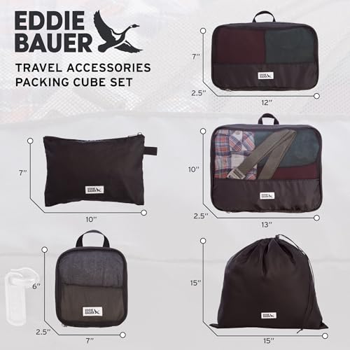 Eddie Bauer 5 Set Packing Organizer Cubes for Suitcases, Travel Essentials for Carry on, Lugagge Oganizer Bags Set Accessories, Black