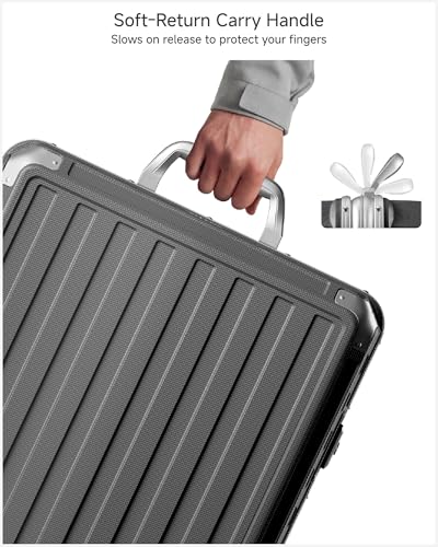 Carry On Luggage with Spinner Wheels, 8010S Aluminum Frame Zipperless Polycarbonate Hard Shell Suitcase (ZX-Core, Charcoal Metallic, 20 Inch)