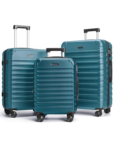 LIGHT FLIGHT Luggage Sets, 3 Piece Durable Suitcase Set with Spinner Wheels, 3 Pcs Hard Shell Lightweight Luggage with TSA Lock, Large Checked Travel Suitcases, 20/24/28 Inch,Teal Blue