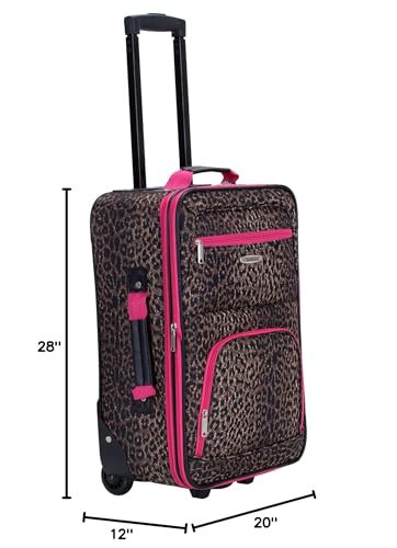 Rockland Fashion Softside 4 Piece Luggage Set, Expandable, (14" Tote/19"/24"/28"), Pink Leopard