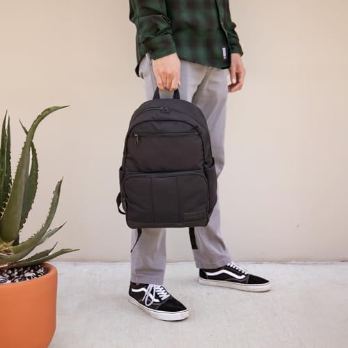 Wrangler Industry Backpack Classic Logo Water Resistant Casual Daypack with Padded Laptop Notebook Sleeve (Black)