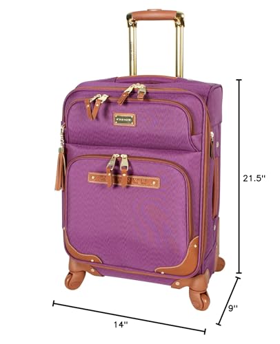 Steve Madden Designer Luggage Collection - Lightweight Softside Expandable Suitcase for Men & Women - Durable 20 Inch Carry On Bag with 4-Rolling Spinner Wheels (Global Purple)