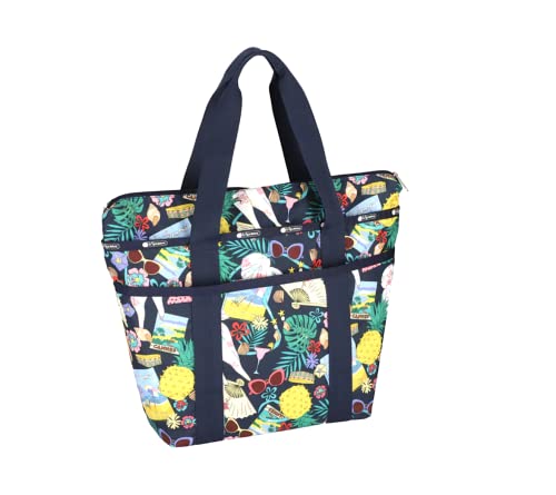 LeSportsac Summertime Things Everyday Zip Tote Handbag/Travel Bag, Style 3867/Color E624, Whimsical Summertime Motifs: Seashells, Beaches, Flamingos, Sunglasses, Cocktails, Pineapples & more