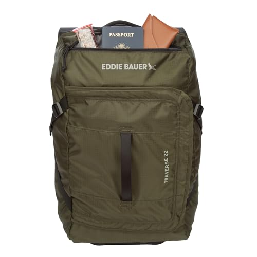 Eddie Bauer Traverse Luggage | Roller Wheels | Telescoping Handle | Travel | Vacation | Ripstop Nylon - Dark Loden, 22"