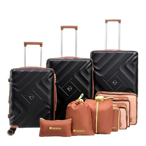 Rosamo 10 piece Luggage Set Expandable Suitcase 22x14x9 Airline Approved Carry on, ABS Hard Case Suitcases with Spinner Wheels,TSA Lock