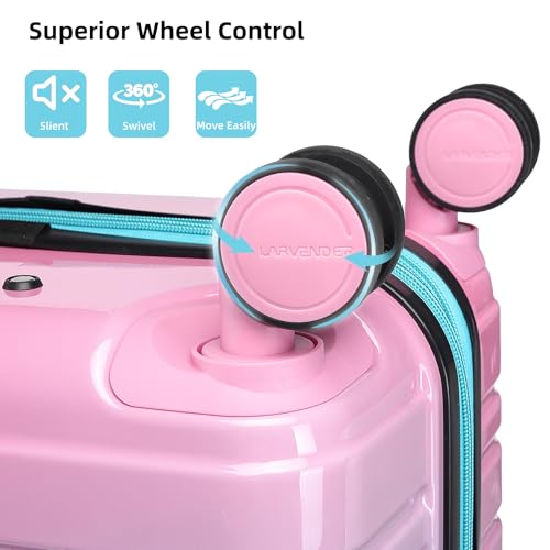 LARVENDER Luggage Sets 6 Piece, Expandable PC+ABS Hardside Multicolor Suitcase Sets with TSA Lock Double Spinner Wheels, Cotton Candy