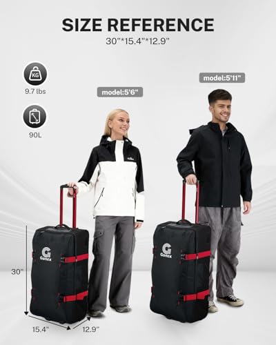 Gonex Rolling Duffle Bag with Wheels, Water-repellent 90L Nylon Large Wheeled Travel Duffel Luggage with TSA Lock & Telescopic Handle 30 inch, Black & Red