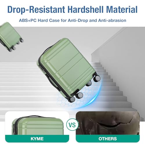 KYME Carry On Luggage 22x14x9 Airline Approved,Hardshell Carry On Suitcase With Tsa Lock,Small Suitcases with Wheels,Travel Luggage for Men Women,Expandable Carry-On 20 Inch,Lt Green