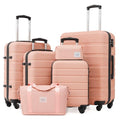 LONG VACATION 6 Piece ABS+PC Hardshell Luggage Set with Spinner Wheels, Lightweight suitcase set with TSA Lock & YKK Zipper, Pink