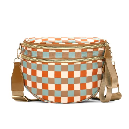 Jooniter Checkered Crossbody Bag Nylon Bum Bags for Women Spacious Handbags Purse Fanny Packs with Shoulder Strap (Multicolor Checkered)