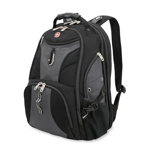 SWISSGEAR 1900 ScanSmart TSA Laptop Backpack Fits 17 Inch Laptop with RFID Protection and Tablet Pocket, Grey/Black, 19-Inch