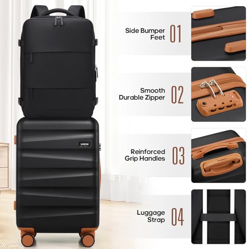 UKEIN Luggage Set with Backpack,Polycarbonate Carry On Luggage Airline Approved with Spinner Wheels, Hardshell Travel Suitcase with TSA Lock,Suitcase Set 3 Piece