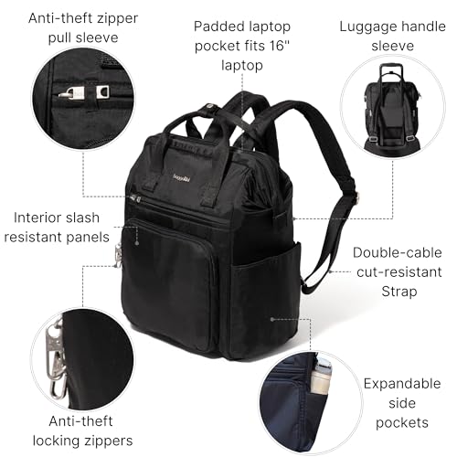 Baggallini Securtex Anti-Theft Windsor Backpack for Travel, Work & College, RFID & Locking Zipper, Up to 16" Laptop