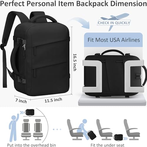 Tenot Travel Backpack for Women Men Carry on Flight Approved Lightweight 15.6 Inch Laptop Backpack Duffle College Business Work Weekender Hiking Travel Essentials Suitcase Backpack Black