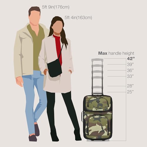 U.S. Traveler Rio Lightweight Softside Rolling Carry-on Suitcase, 2-Wheel Single, Camouflauge