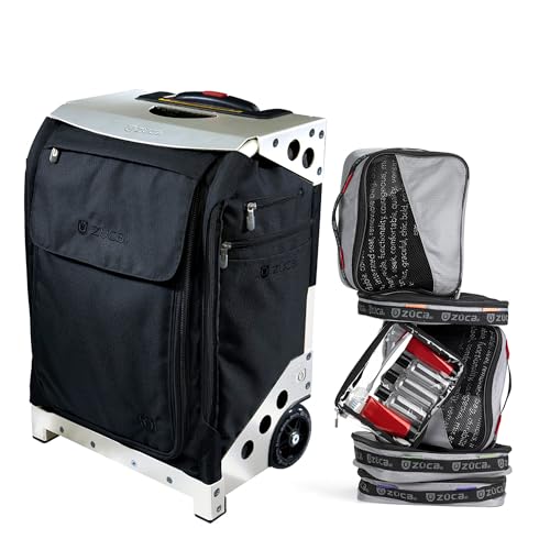 ZUCA Flyer Carry On Luggage with Wheels - 20 inch Airline Approved Black Bag and Silver Frame, with 5 Packing Pouches, Travel Cover, and Built-In Seat