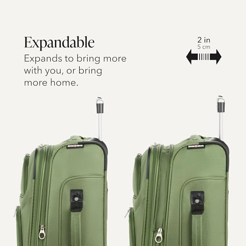 SWISSGEAR Sion Softside Expandable Spinner Luggage Durable Lightweight Travel Suitcase, Evergreen, Carry-On