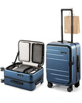 LUGGEX Carry On Luggage Top Opening, FLA Aluminum Frame Trunk Style Luggage, Polycarbonate Hard Shell Suitcase (FX-Enhance, Blue, 20 Inch, 38L)