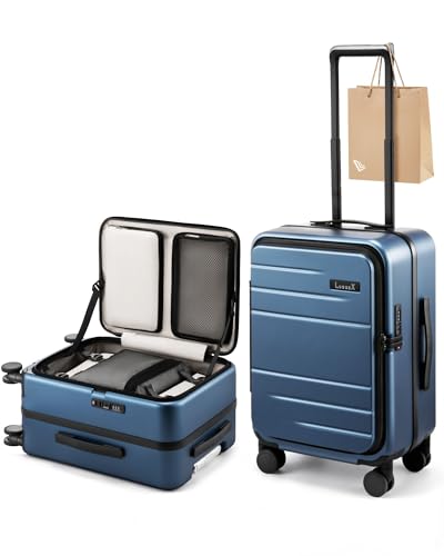 LUGGEX Carry On Luggage Top Opening, FLA Aluminum Frame Trunk Style Luggage, Polycarbonate Hard Shell Suitcase (FX-Enhance, Blue, 20 Inch, 38L)