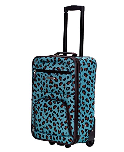 Rockland Fashion Softside 4 Piece Luggage Set, Expandable, (14" Tote/19"/24"/28"), Blue Leopard