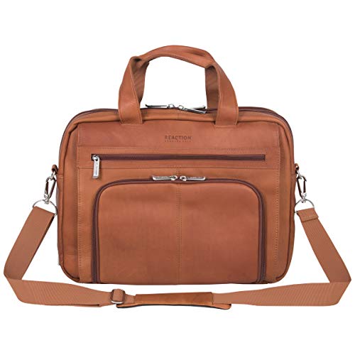 Kenneth Cole REACTION Out Of The Bag Manhattan Colombian Leather RFID 15.6" Laptop Briefcase, Cognac