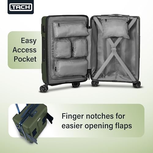 TACH Patented Connecting Hard Shell 2 Piece Luggage Set - 20 & 28 inch Luggage | Large & Carry-On Rolling Suitcases - Forest Green