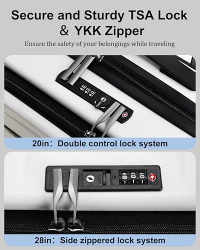 CENSIEN Luggage Sets 2 Pieces, 20 Inch Carry On Luggage and Expandable 28 Inch Checked Luggage with Spinner Wheels, Lightweight ABS+PC Hard Shell Suitcase with Front Opening, TSA Lock (White, 20/28)