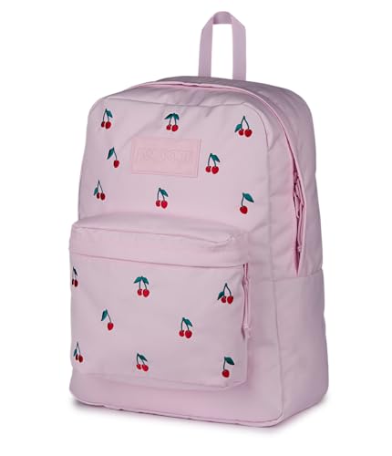 JanSport Superbreak Plus FX Backpack - Work, Travel, or Laptop Bag with Water Bottle Pocket - Pink Ice Cherry Emb