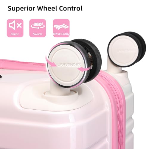 LARVENDER Luggage Sets 3 Piece, 20 Inch Carry on Luggage 22x14x9 Airline Approved Hardside PC+ABS Suitcase Set with Spinner Wheels TSA Lock, Lightweight Luggage Set for Women, Peach Sparkling