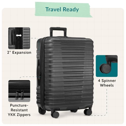 U.S. Traveler Boren Polycarbonate Hardside Rugged Travel Suitcase Luggage with 8 Spinner Wheels, Aluminum Handle, Carry-on 22-Inch, USB Port, Black
