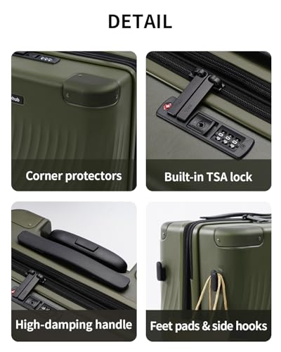 ECOHUB Hardside Expandable Carry On Luggage, 20" Rolling Luggage 22x14x9 Airline Approved with Spinner Wheels & TSA Lock, Lightweight Small Hardshell Travel Suitcase Valises, 20inch Carry-on Green