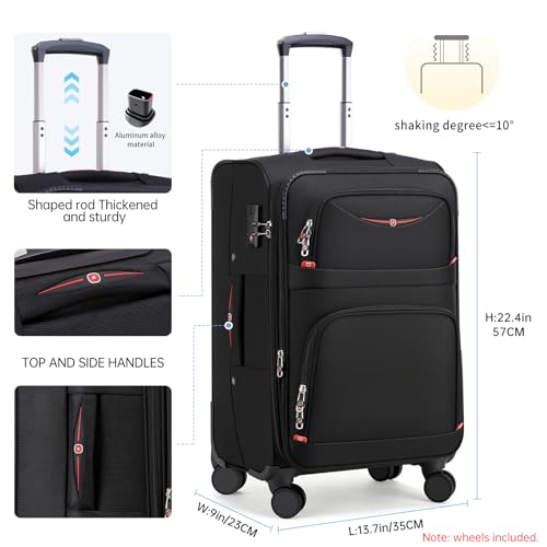 ROPLUS Softside Expandable Luggage with 4 Spinner Wheels, Durable Carry-On Luggage Suitcase (Black, 21-Inch)