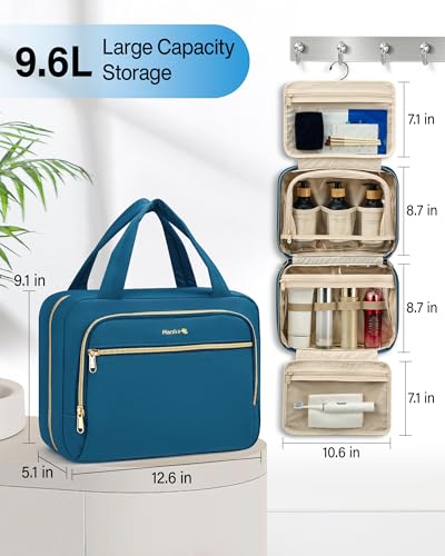 Hanke Hanging Travel Toiletry Bag for Women, Water-Resistant Makeup Organizer with Hook, Cosmetic Bag for Bathroom & Travel Essentials Accessories, Navy Blue