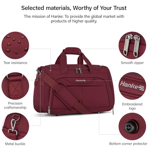Hanke Underseat Carry On luggage Bags for Travel, Foldable Travel Bags for Women, Soft Lightweight Personal Item Travel Bag Small Carry On Bags for Airplanes, Travel Tote Bags for Women Men.（Burgundy）