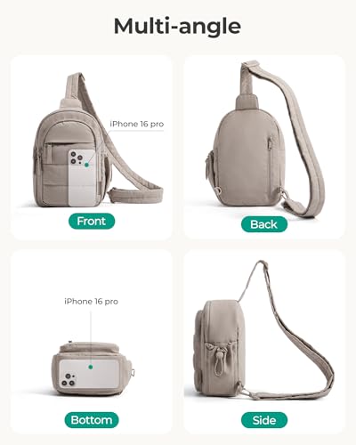 BAGSMART Small Sling Bag for Women, Puffer Crossbody Bag Purses Hobo Handbag Fanny Packs for Travel Hiking, Camel