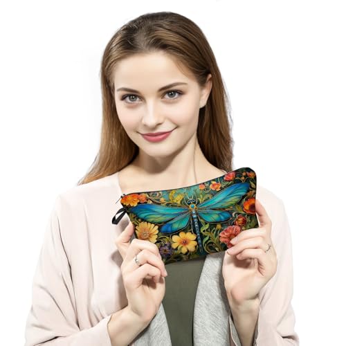 MoCaliduccious Dragonfly Print Women Makeup Bag Outdoor Portable Cosmetic Bag Toiletry Kit Travel Organizer