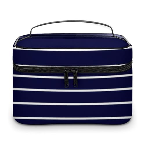 Curdesi Portable Travel Makeup Bag, Nautica Navy Blue Cosmetic Case Zipper Toiletry Bag for Women Girls