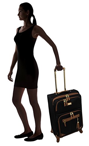 Steve Madden Designer Luggage Collection - Lightweight 24 Inch Expandable Softside Suitcase - Mid-size Rolling 4-Spinner Wheels Checked Bag (Harlo Black)
