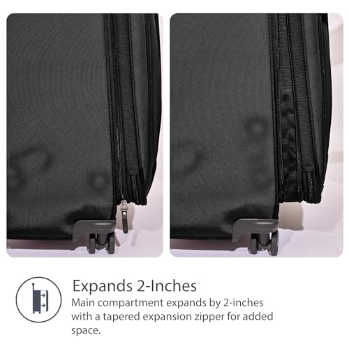 Travelpro Tourlite Softside 21" Expandable Luggage with 4 Spinner Wheels, Lightweight Suitcase, Carry-On, Black