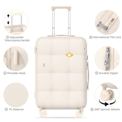 MGOB 28 Inch Large Luggage with Dual 360° Spinner Wheels - Checked Suitcase - TSA Lock, Airline-Approved - Lightweight Durable Polycarbonate (Beige)
