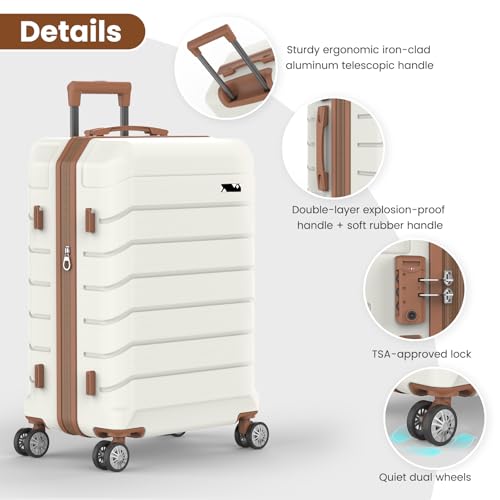 ExoRoute Luggage Sets 3 Piece, Hardside Carry On Suitcase with Spinner Wheels, Lightweight Durable Luggage for Travel | TSA Lock, Expandable Suitcase Set for Men and Women（20/26in） (White)