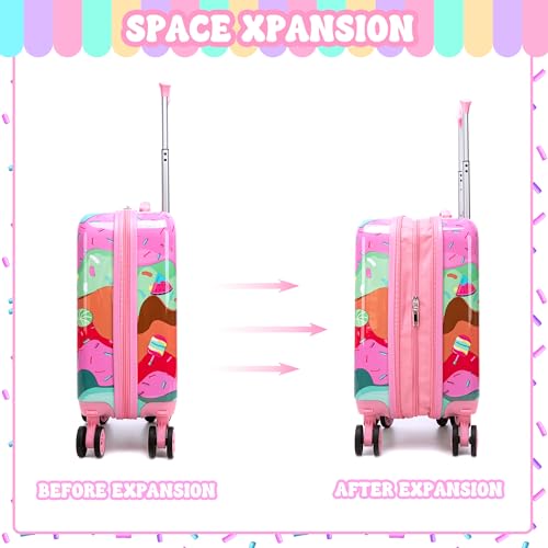 Inprof Cute Kid’s Luggage Set 5 Piece Suitcase Set 16’’ Hardside Luggage with Spinner Wheels Girls Carry on Toddler Travel Rolling Suitcase Carry on Luggage Airline Approved