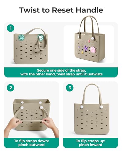 BAGSMART Beach Bag for Women, Water-resistant Rubber Tote Bag, Sandproof Vacation Essentials for Summer Swim Cruise Pool, Sea Glass Sage, Medium