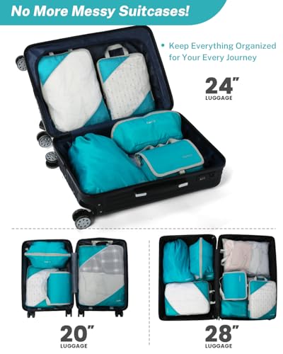 Gonex 10 Set Compression Packing Cubes for Travel, Expandable Mesh Packing Organizer for Travel Accessories Essentials with Toiletry Mesh Laundry Shoe Cable Underwear & Sock Bags for Suitcases, Blue